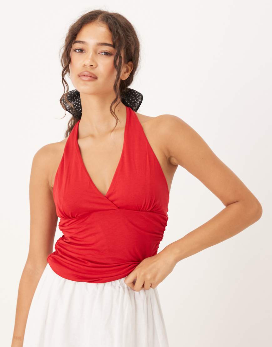 Mango - Gerafftes Neckholder-Oberteil in Rot von Mango