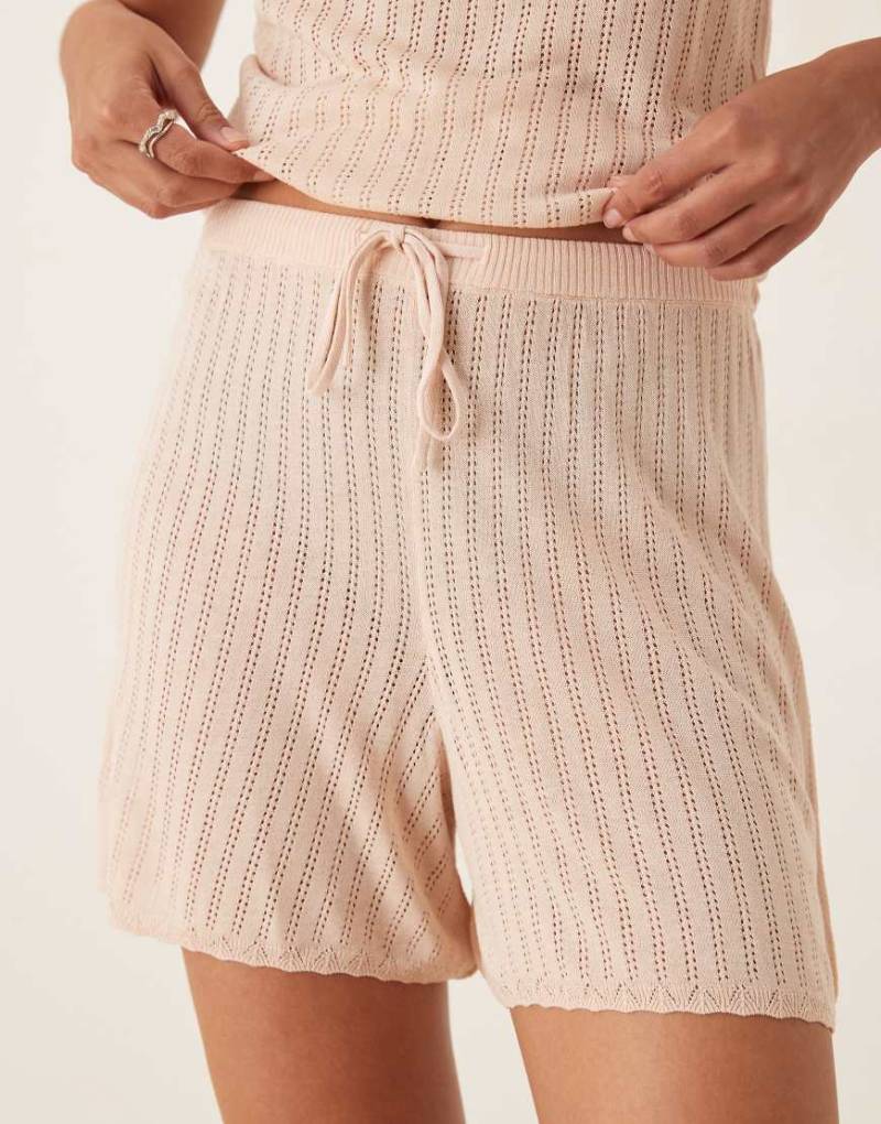 Mango - Gerippte Pyjama-Shorts in Pastellrosa, Kombiteil von Mango