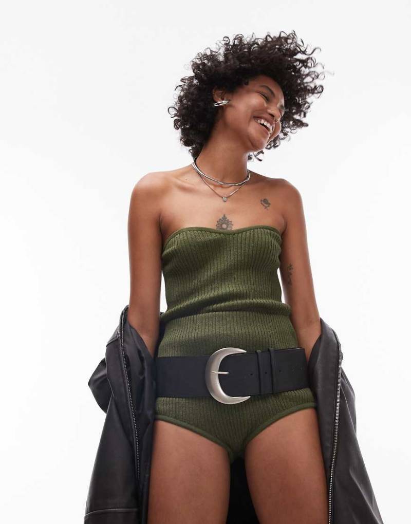 Mango - Gerippte Shorts in Khaki, Kombiteil-Grün von Mango