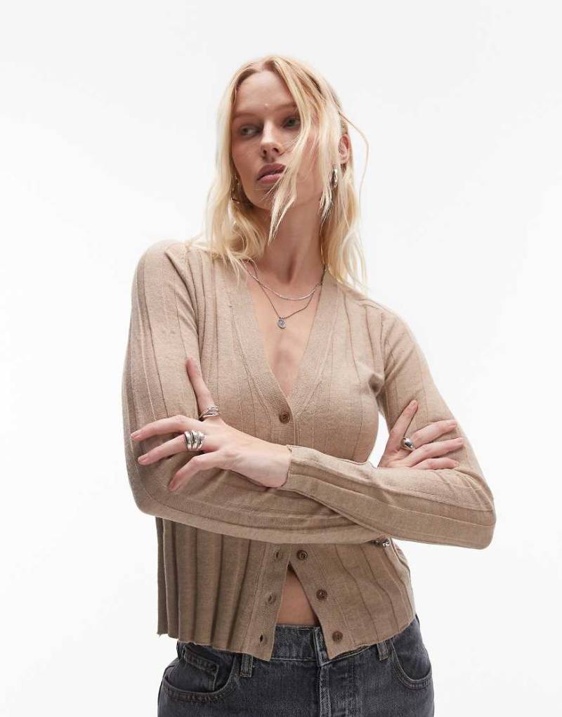 Mango - Gerippte Strickjacke in Beige mit Knopfleiste-Neutral von Mango
