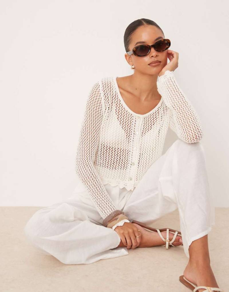 Mango - Gerippte Strickjacke in Elfenbeinweiß von Mango