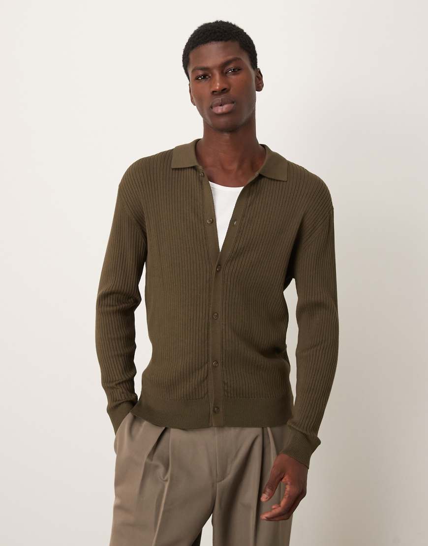 Mango - Gerippte Strickjacke in Khaki-Grün Mango - Gerippte Strickjacke in Khaki-Grün von Mango