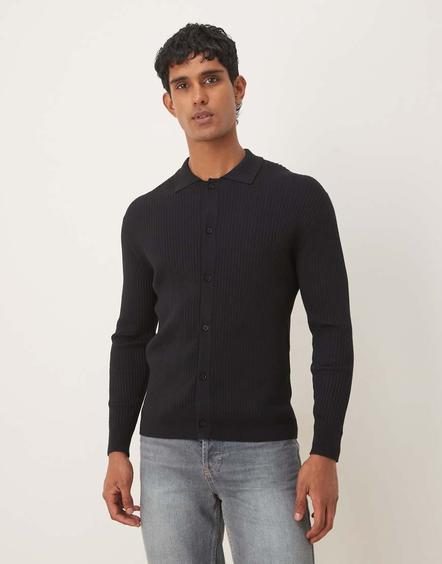 Mango - Gerippte Strickjacke in Marineblau von Mango