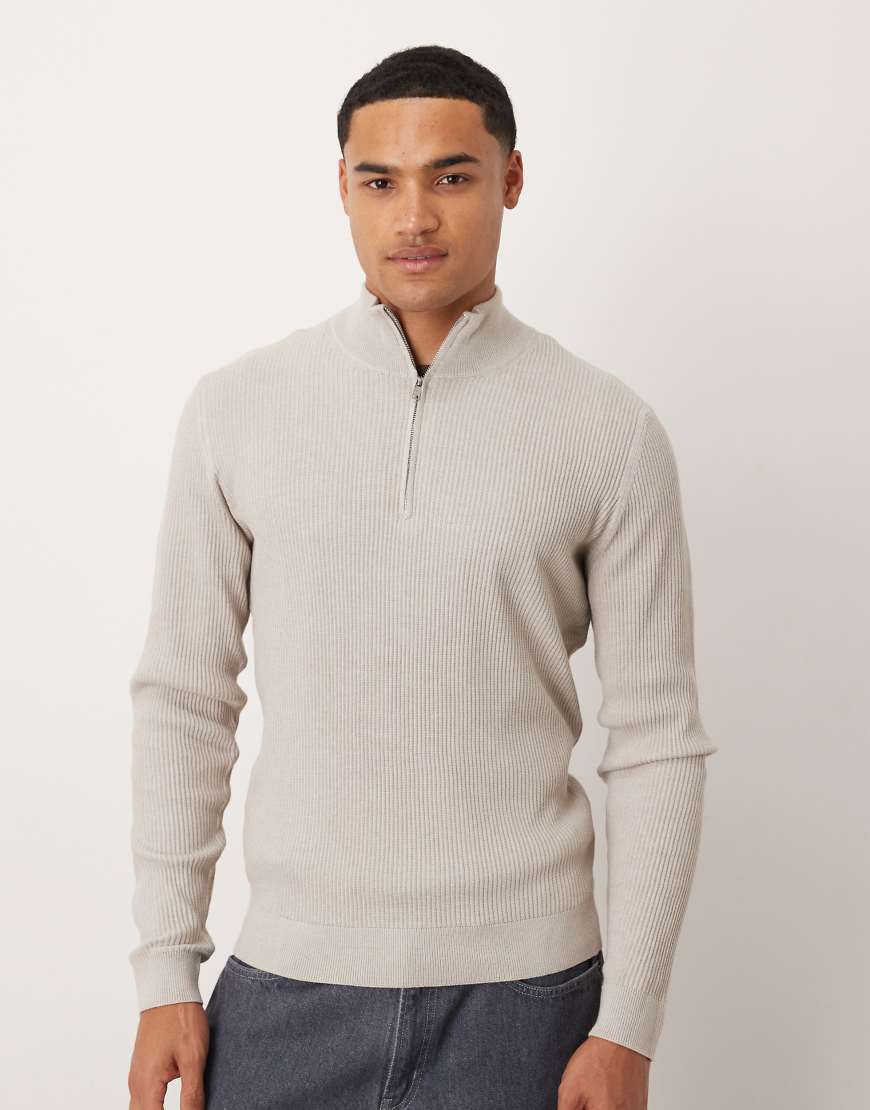 Mango - Gerippter Baumwollmix-Pullover in Ecru mit kurzem Reißverschluss-Neutral von Mango