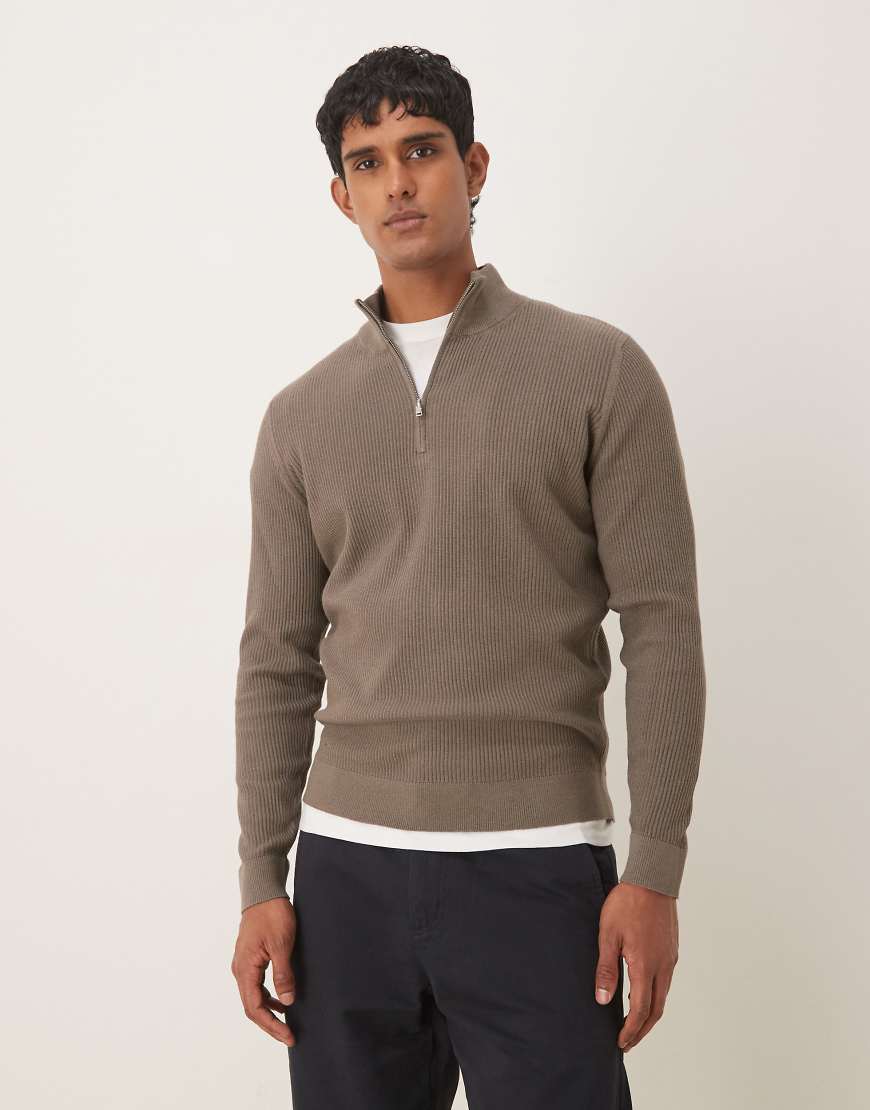 Mango - Gerippter Baumwollmix-Pullover in Marineblau mit kurzem Reißverschluss-Grau Mango - Gerippter Baumwollmix-Pullover in Marineblau mit kurzem Reißverschluss-Grau von Mango