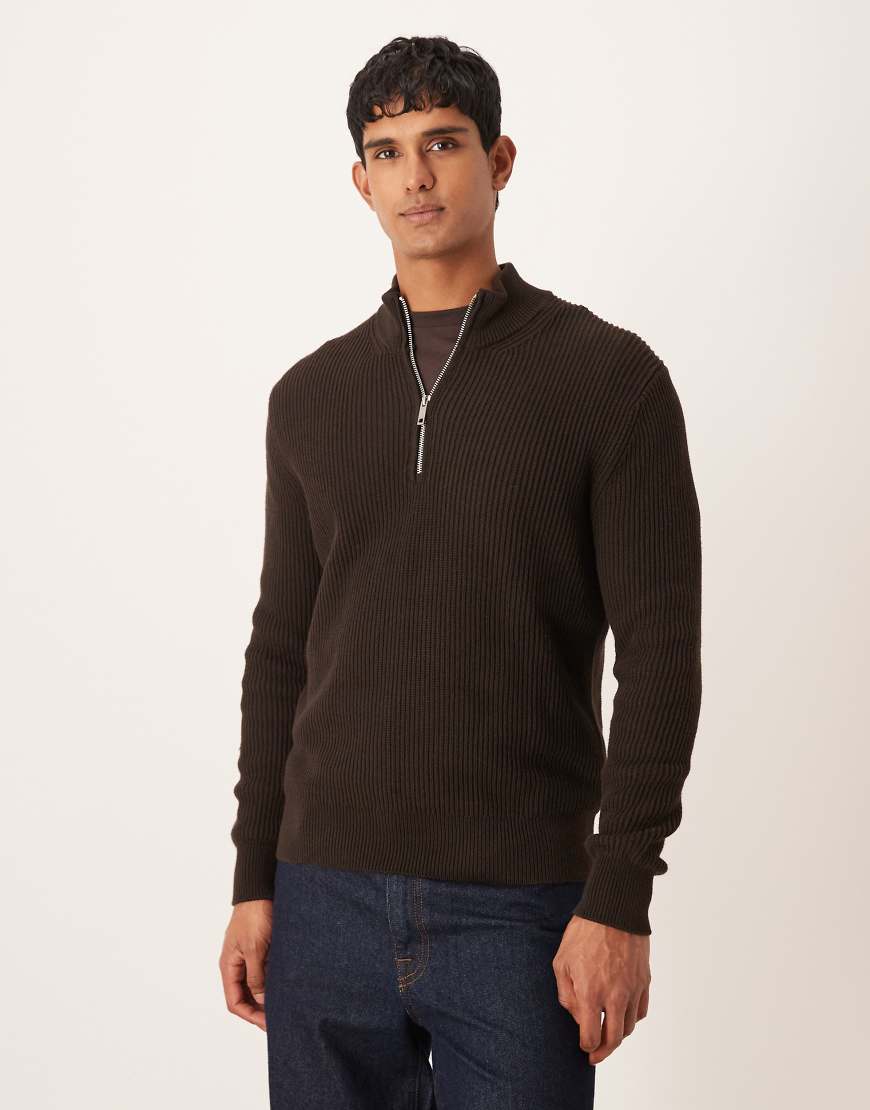 Mango - Gerippter Pullover aus Baumwolle in Braun mit kurzem Reißverschluss-Brown von Mango