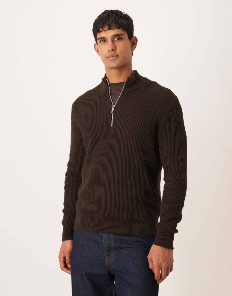 Mango - Gerippter Pullover aus Baumwolle in Braun mit kurzem Reißverschluss-Brown von Mango