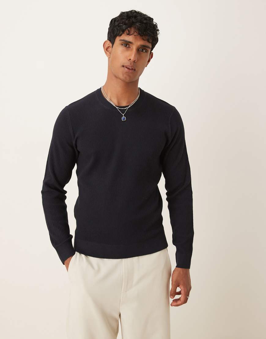 Mango - Gerippter Pullover aus Baumwollmix in Marineblau von Mango