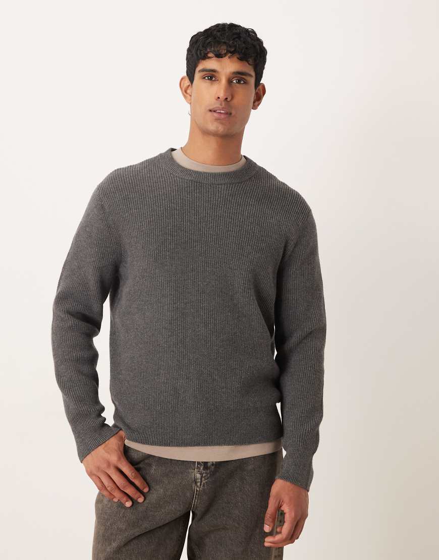 Mango - Gerippter Relaxed-Fit-Pullover aus Wollmix in Anthrazit-Grau von Mango