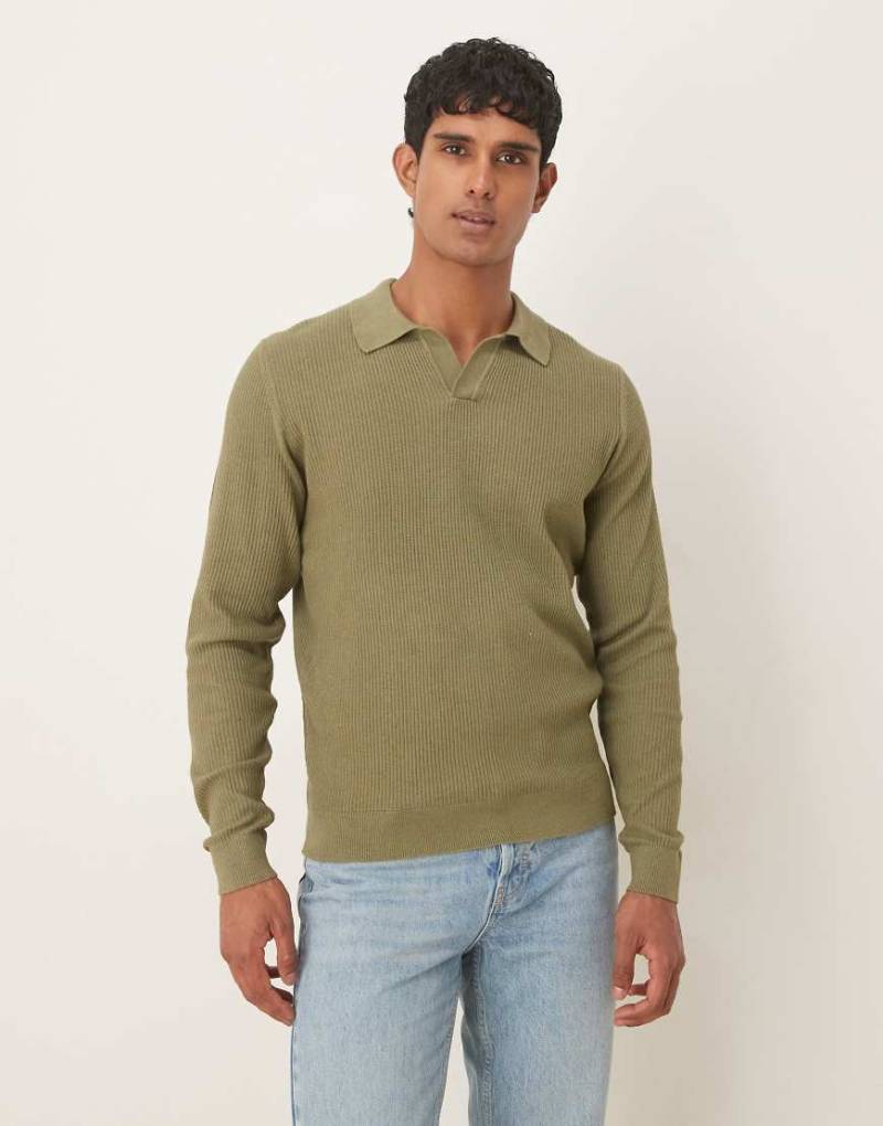 Mango - Geripptes Polohemd aus Baumwollmix in Olivgrün von Mango