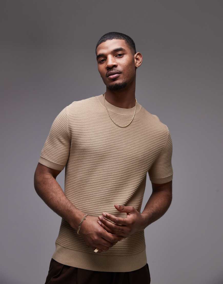Mango - Geripptes Strick-T-Shirt in Beige-Neutral Mango - Geripptes Strick-T-Shirt in Beige-Neutral von Mango