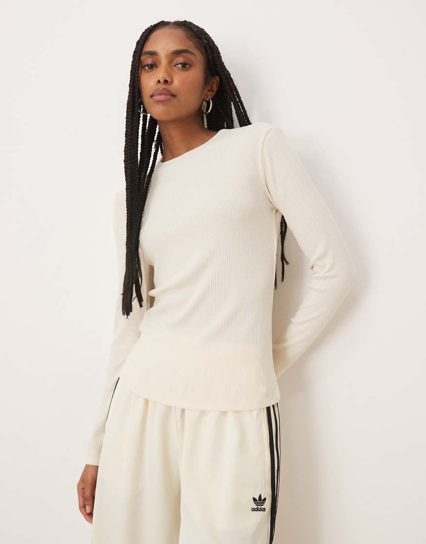 Mango - Geripptes langärmliges Shirt in Creme-Neutral von Mango