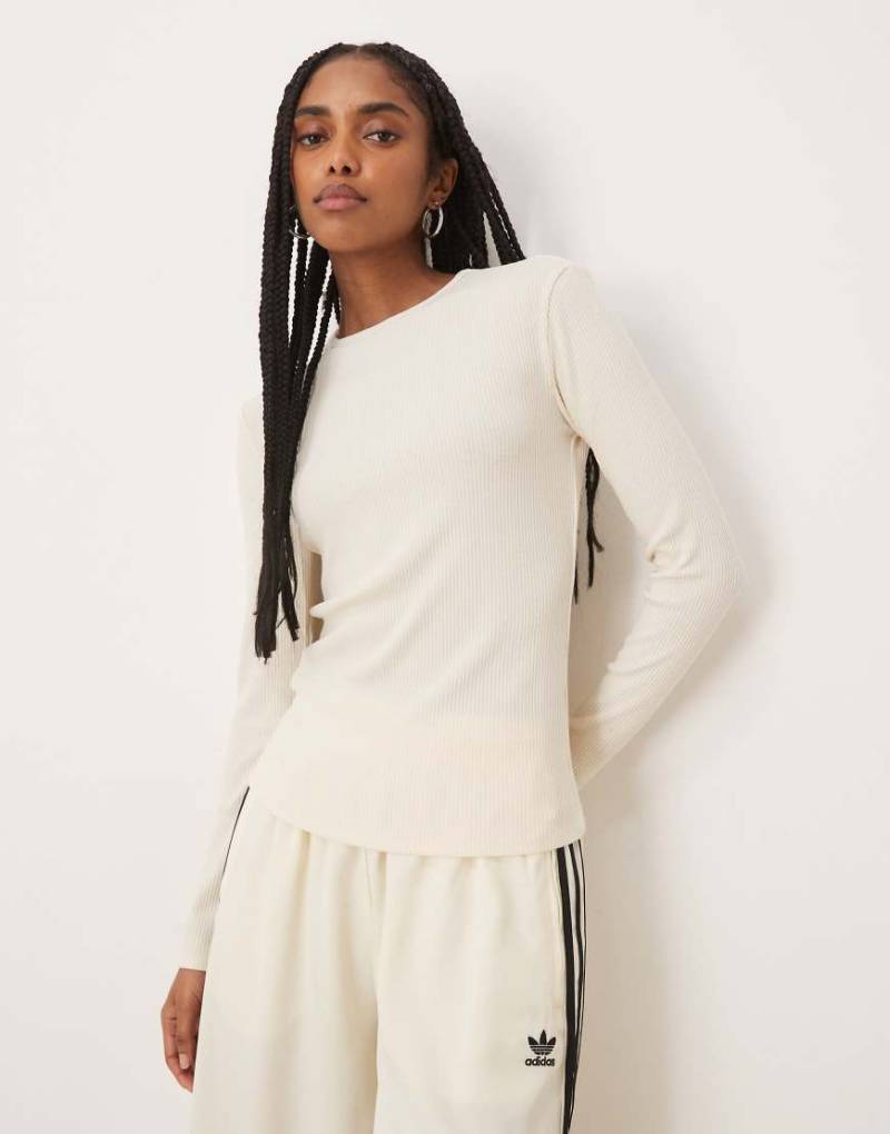 Mango - Geripptes langärmliges Shirt in Creme-Neutral von Mango