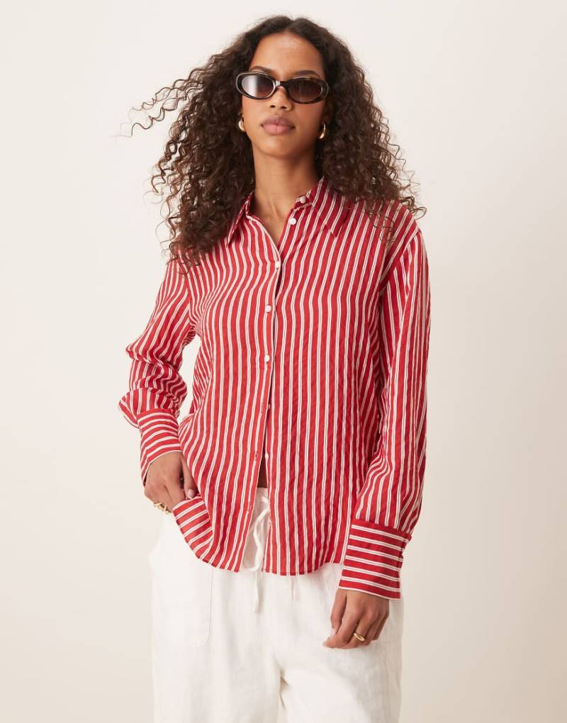 Mango - Gestreifte Oversize-Hemdbluse in Rot von Mango