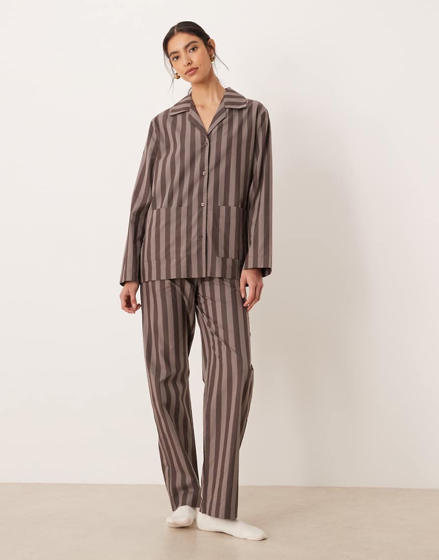 Mango - Gestreifte Pyjama-Hose in Braun, Kombiteil 3-Brown von Mango