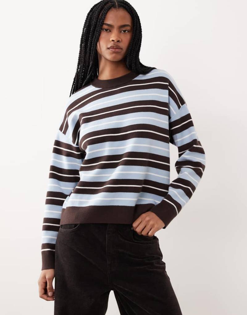 Mango - Gestreifter Pullover in Blau und Braun mit Rundhalsausschnitt-Bunt von Mango