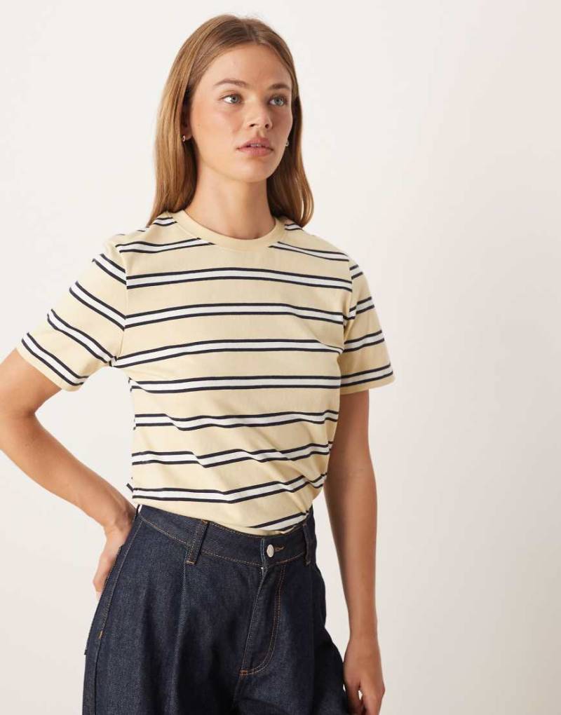 Mango - Gestreiftes Baumwoll-T-Shirt in Gelb und Braun-Bunt von Mango