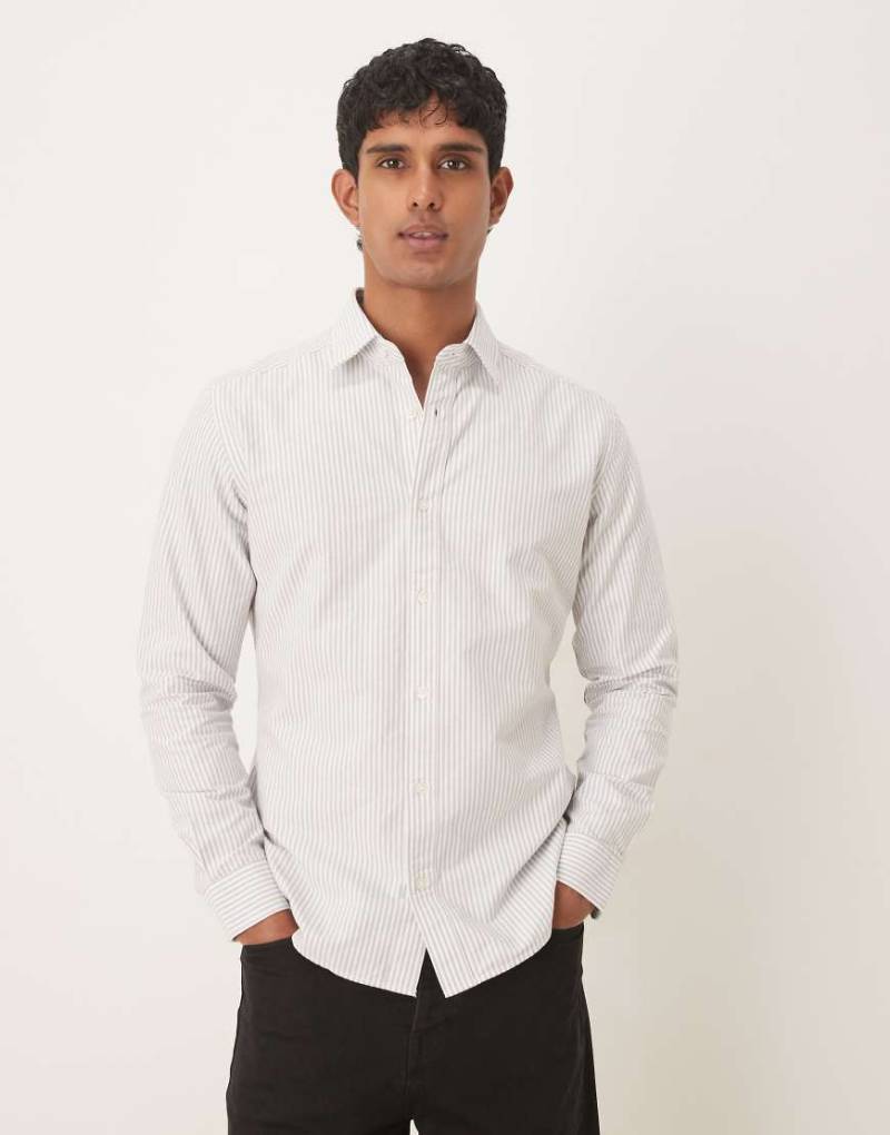 Mango - Gestreiftes Hemd in Grau und Weiß aus 100% Baumwolle von Mango