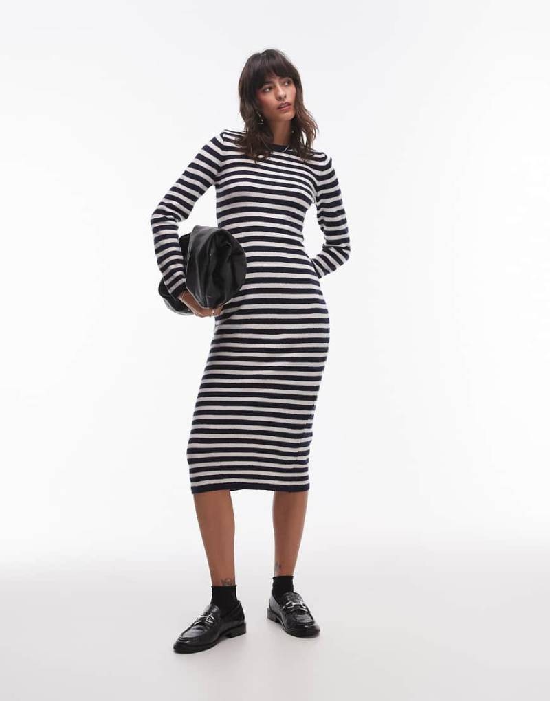 Mango - Gestreiftes Midi-Strickkleid in Schwarz von Mango