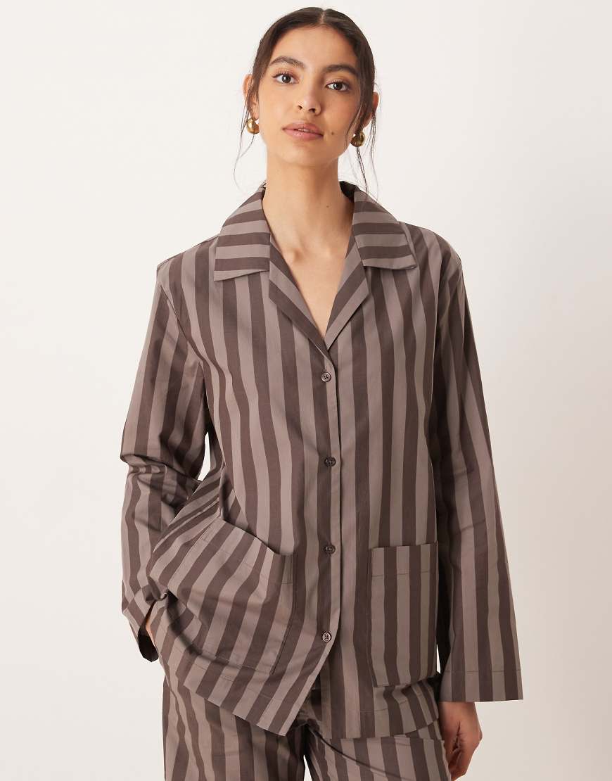 Mango - Gestreiftes Pyjama-Hemd in Braun, Kombiteil 3-Brown von Mango