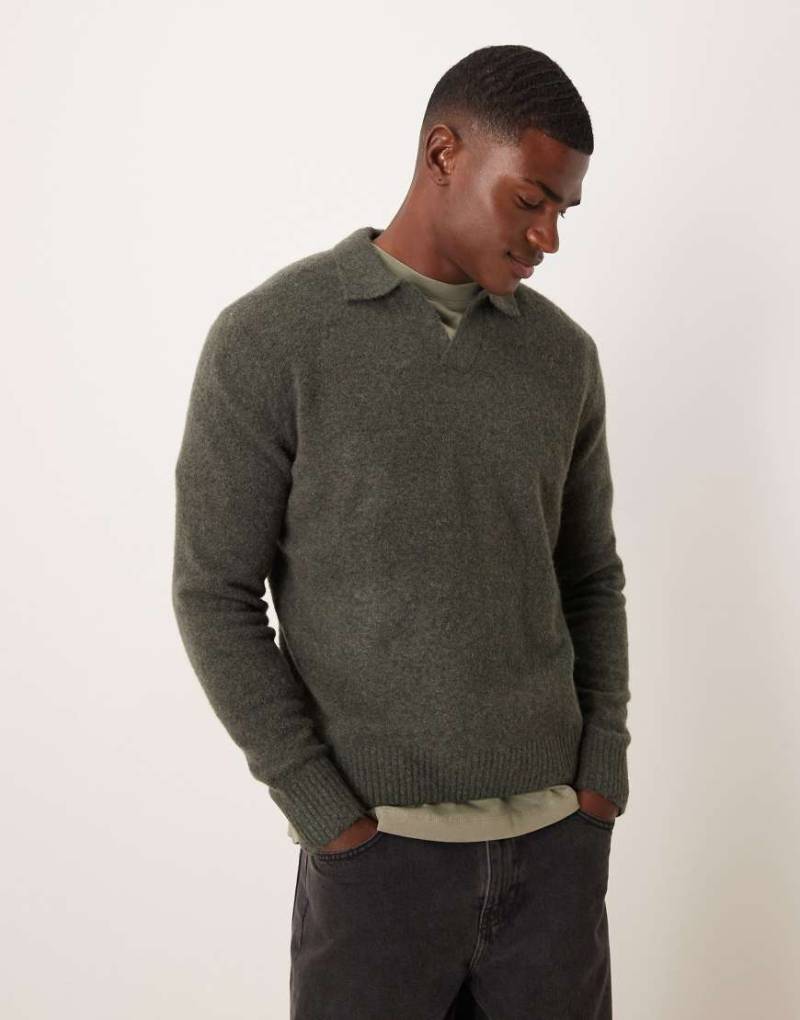 Mango - Gestricktes Polohemd aus Wollmix in Khaki-Grün von Mango