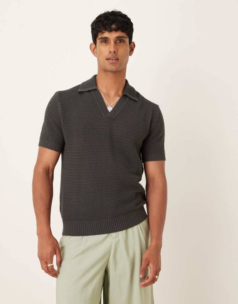 Mango - Gestricktes Polohemd in Anthrazit-Grau von Mango