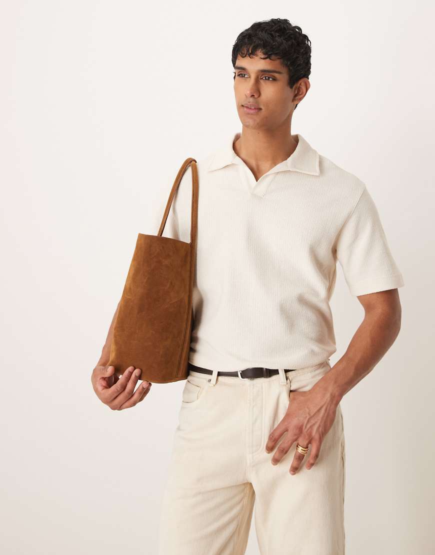 Mango - Gestricktes Polohemd in Beige mit offenem Kragen-Neutral von Mango