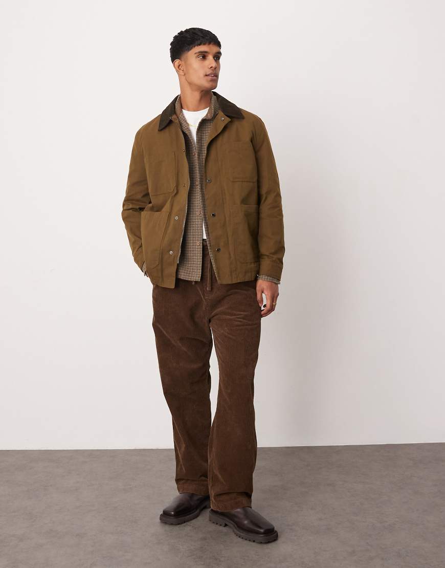 Mango - Gewachste Jacke in Khaki mit Kontrastkragen und Knopfleiste-Grün von Mango