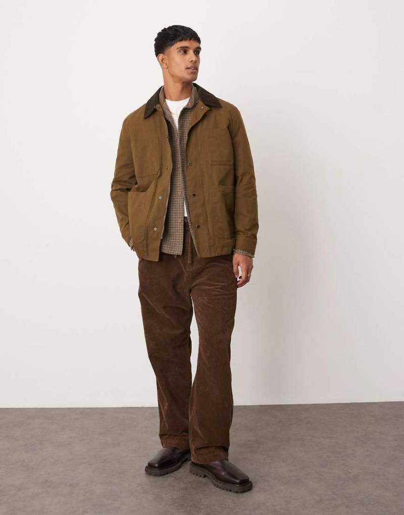 Mango - Gewachste Jacke in Khaki mit Kontrastkragen und Knopfleiste-Grün von Mango