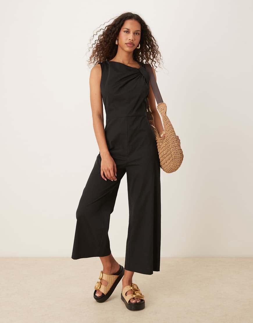 Mango - Gewebter Jumpsuit in Schwarz mit geknotetem Schulterdetail von Mango