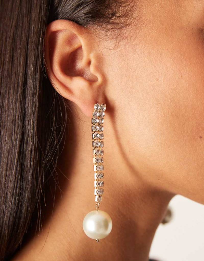 Mango - Goldfarbene Hängeohrringe mit Perlenverzierung und Strassbesatz von Mango