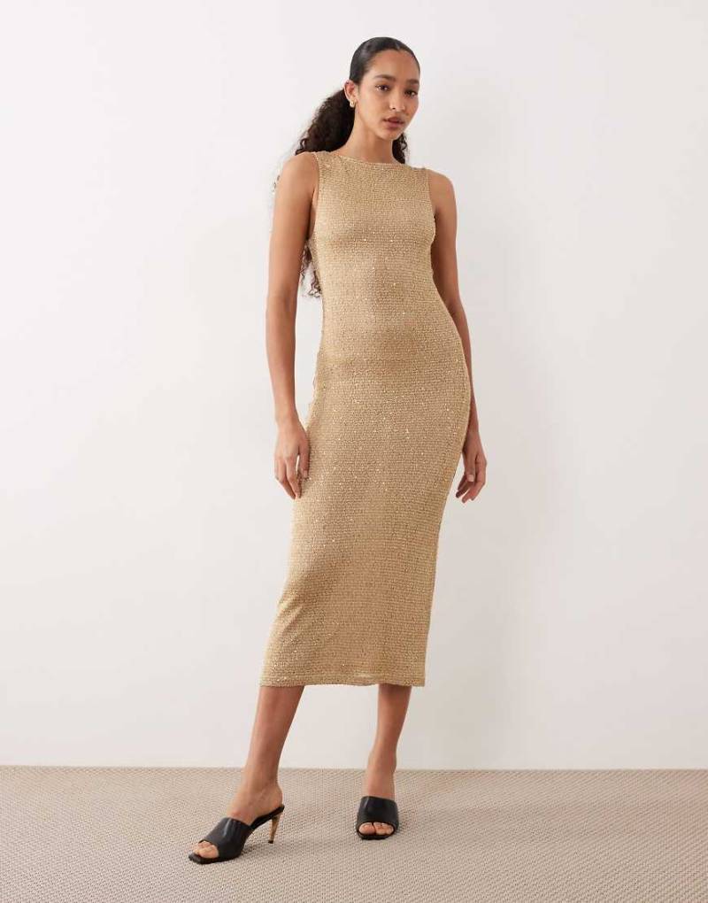 Mango - Goldfarbenes Maxikleid mit kleinen Pailletten von Mango
