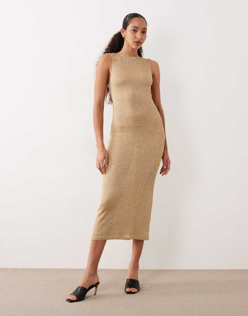 Mango - Goldfarbenes Maxikleid mit kleinen Pailletten von Mango