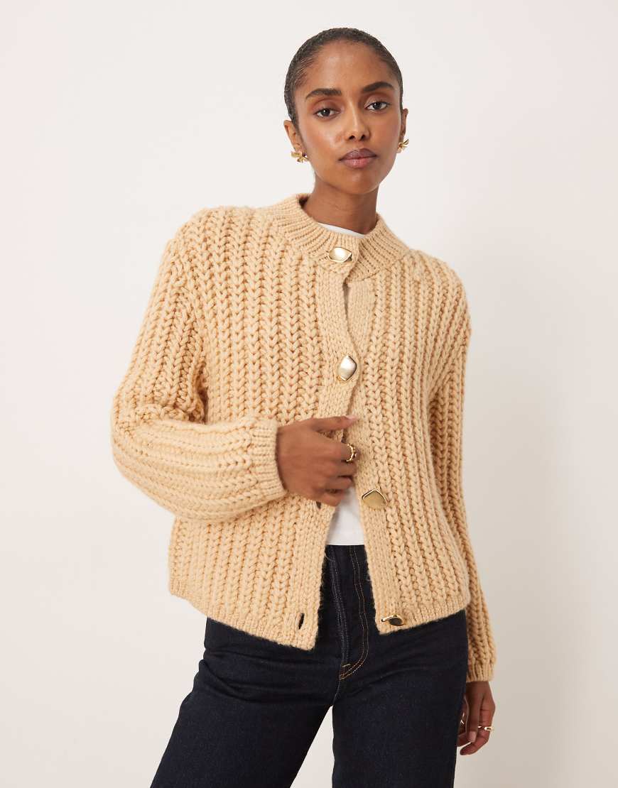 Mango - Grobstrick-Strickjacke in Beige mit auffälligen Knöpfen-Neutral von Mango