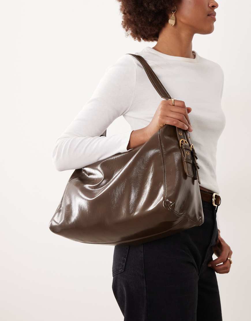 Mango - Große Schultertasche in Braun mit Schnallendetail-Brown von Mango
