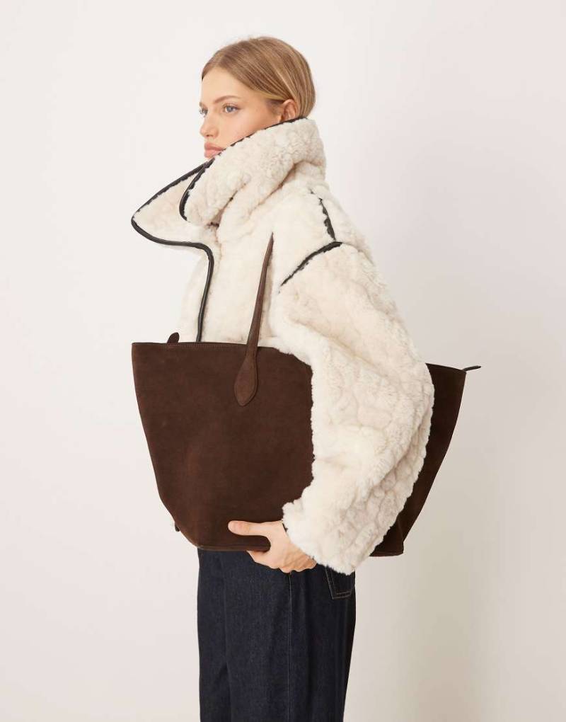 Mango - Große Tragetasche aus Wildleder in Braun-Brown von Mango