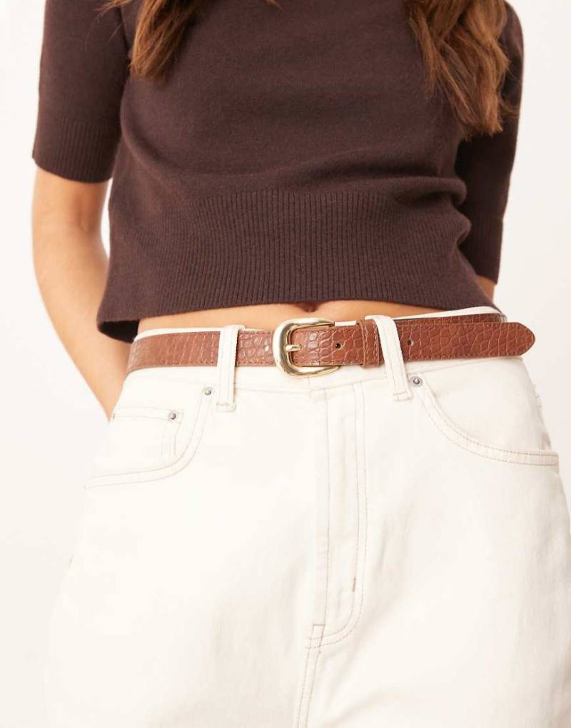 Mango - Gürtel in Braun mit Kroko-Muster und goldener Schnalle von Mango