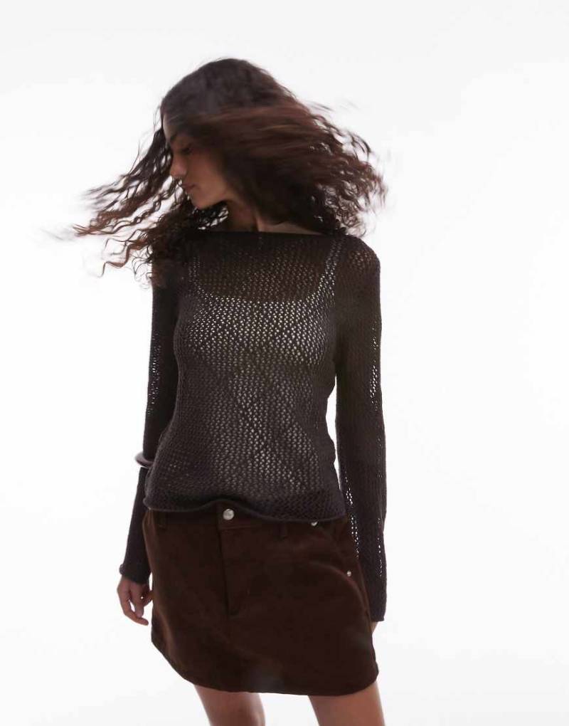 Mango - Häkel-Pullover in Schokobraun von Mango