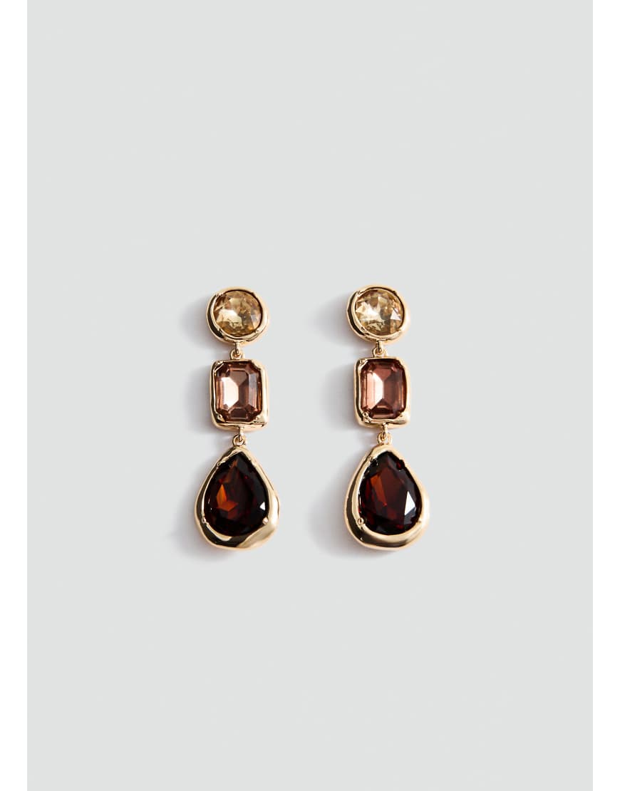 Mango - Hängeohrringe in Gold mit braunen Schmucksteinen-Brown von Mango