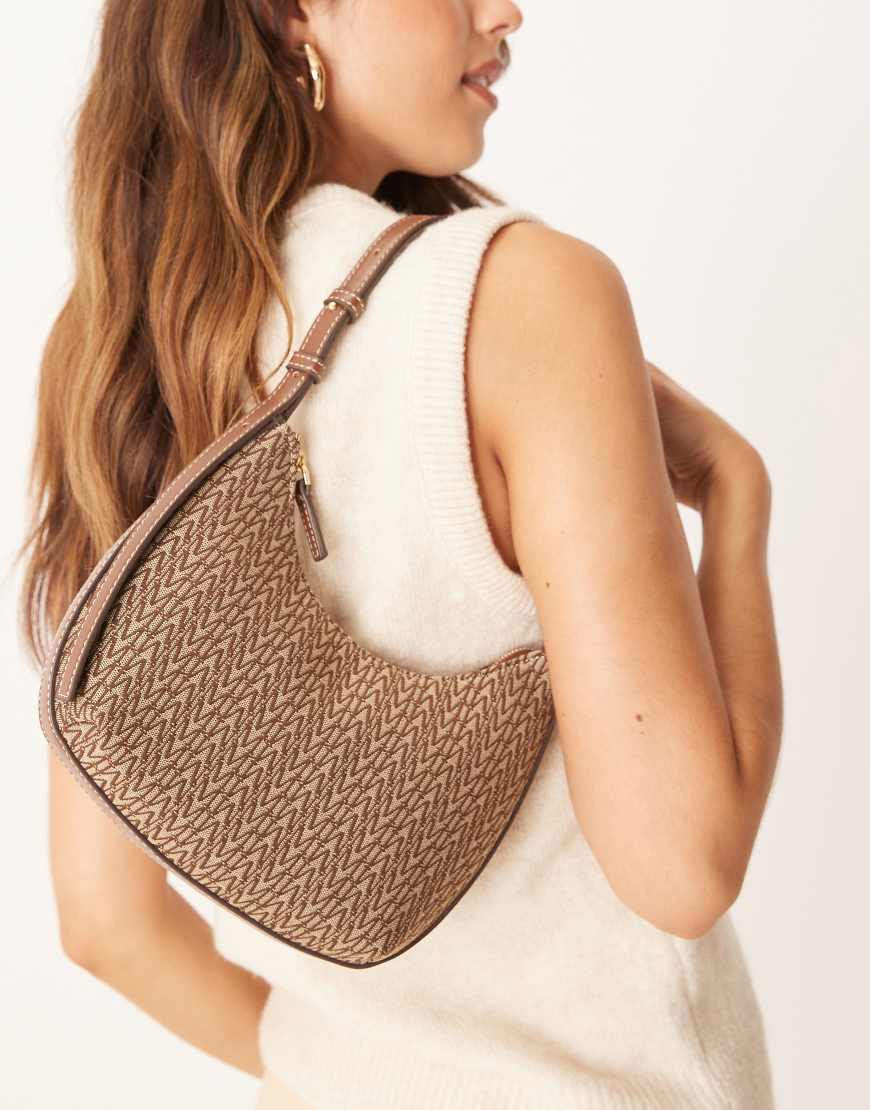 Mango - Halbmondförmige Tasche in Braun mit Monogramm-Muster Mango - Halbmondförmige Tasche in Braun mit Monogramm-Muster von Mango