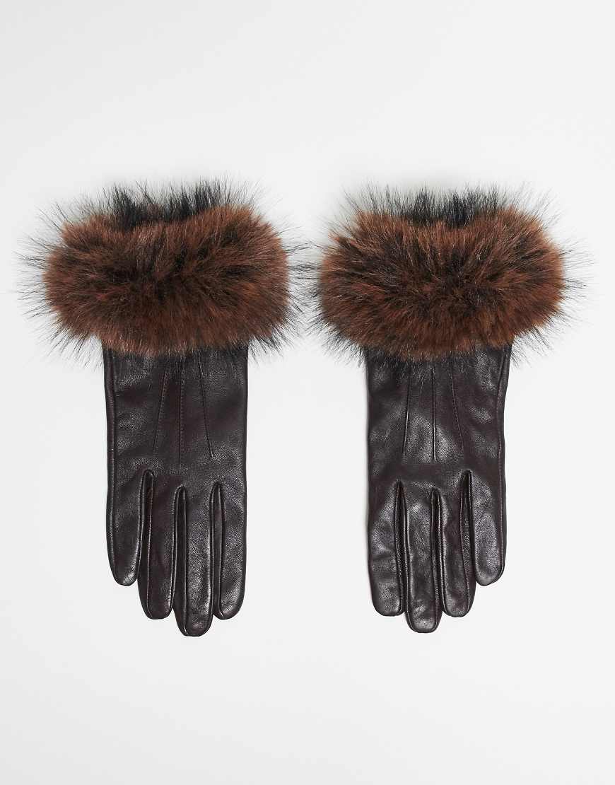 Mango - Handschuhe aus 100% Leder in Dunkelbraun mit Kunstpelzbesatz-Brown von Mango