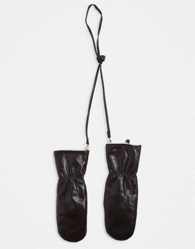 Mango - Handschuhe aus Leder in Tiefbraun mit Kunstpelz-Futter-Brown von Mango