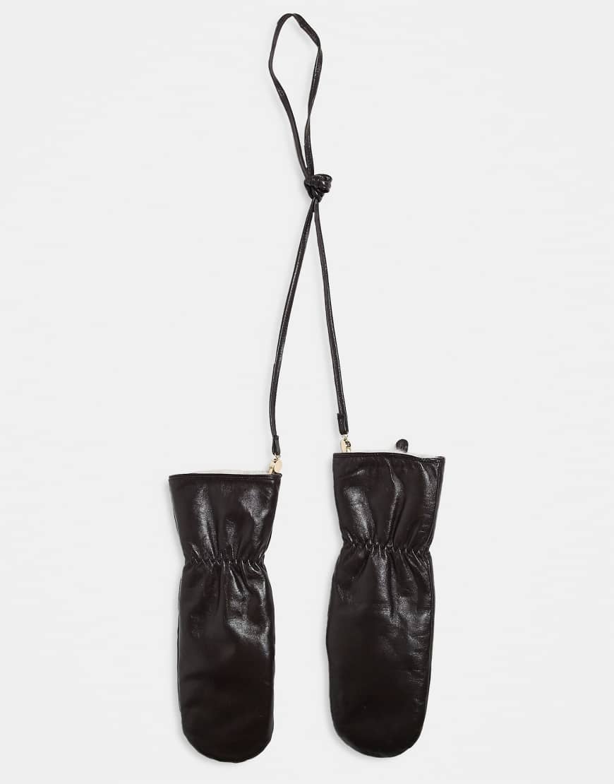 Mango - Handschuhe aus Leder in Tiefbraun mit Kunstpelz-Futter-Brown von Mango