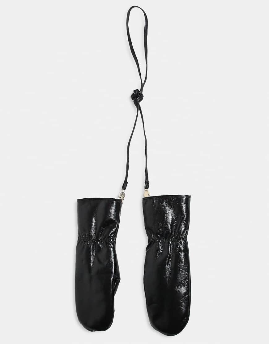 Mango - Handschuhe aus Leder in Tiefschwarz mit Kunstpelz-Futter von Mango