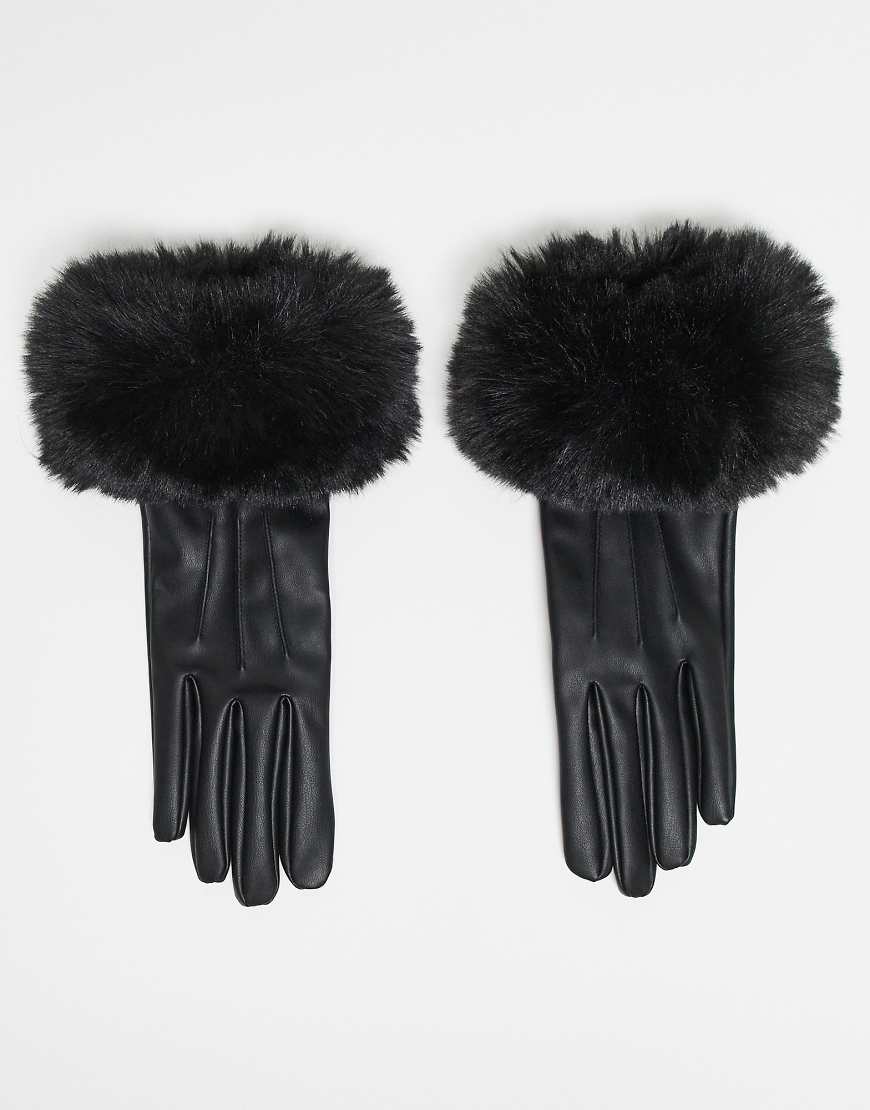 Mango - Handschuhe in Schwarz aus Kunstleder mit Kunstpelzbesatz Mango - Handschuhe in Schwarz aus Kunstleder mit Kunstpelzbesatz von Mango