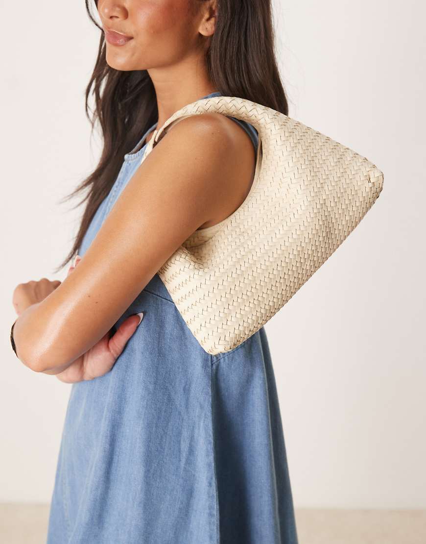 Mango - Handtasche aus Leder in neutralem Farbton mit Webmuster Mango - Handtasche aus Leder in neutralem Farbton mit Webmuster von Mango