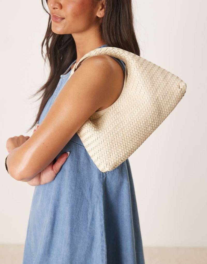 Mango - Handtasche aus Leder in neutralem Farbton mit Webmuster von Mango