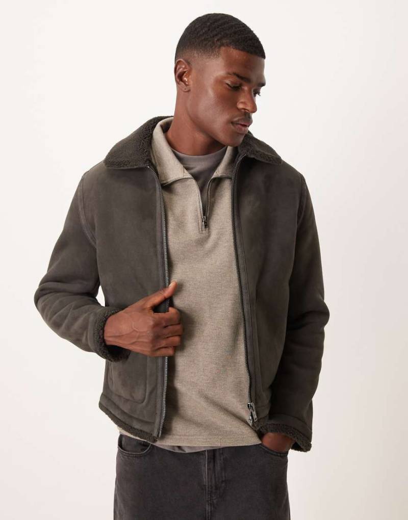 Mango - Harrington-Jacke in brauner Wildlederoptik-Brown von Mango