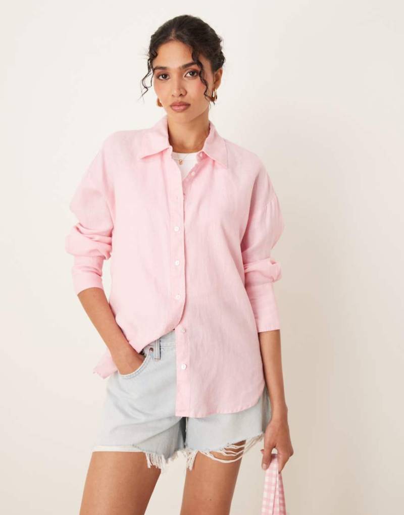 Mango - Hemdbluse aus Leinen in Rosa von Mango