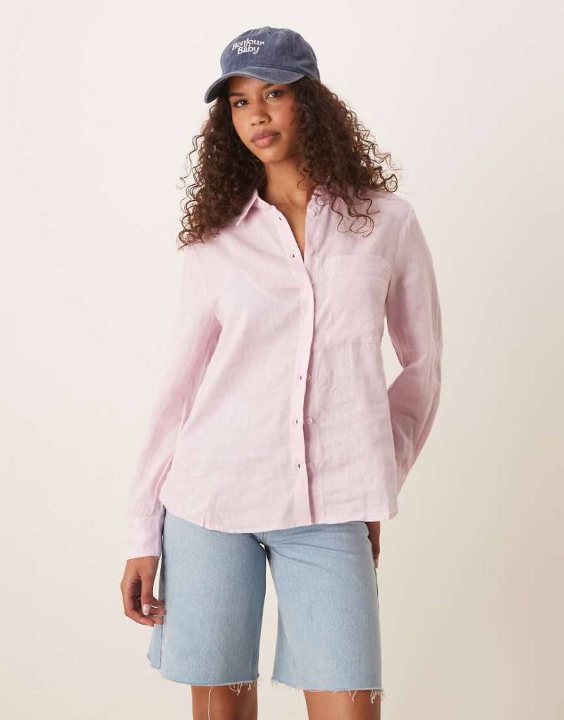 Mango - Hemdbluse in Rosa aus Leinenmix von Mango